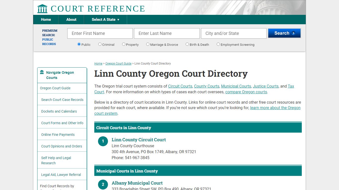 Linn County Oregon Court Directory | CourtReference.com